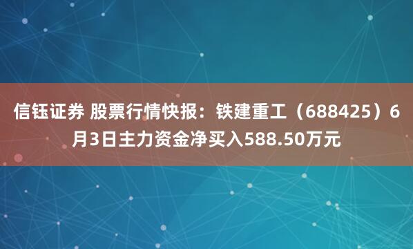 信钰证券 股票行情快报:铁建重工(688425)6月3日主力资金净买入588.50万元